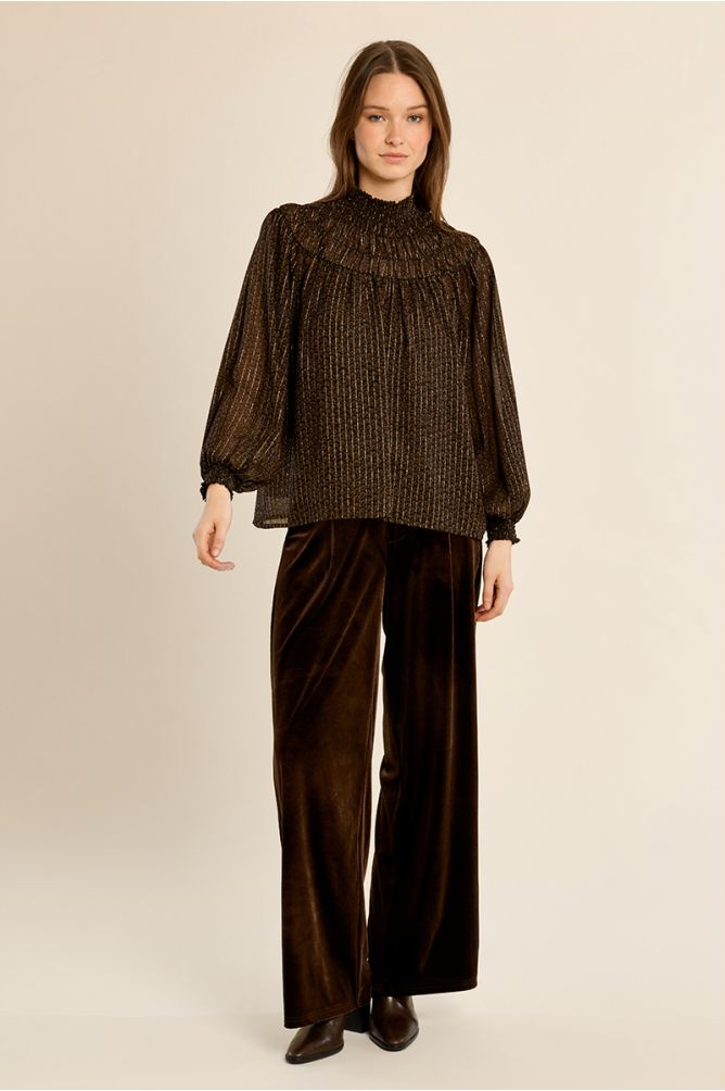 Semi-sheer ruched blouse