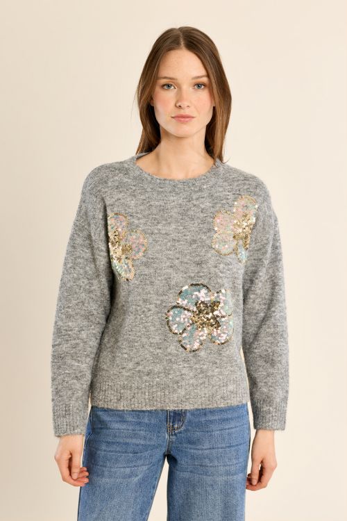 Knitted sweater, sequin flowers