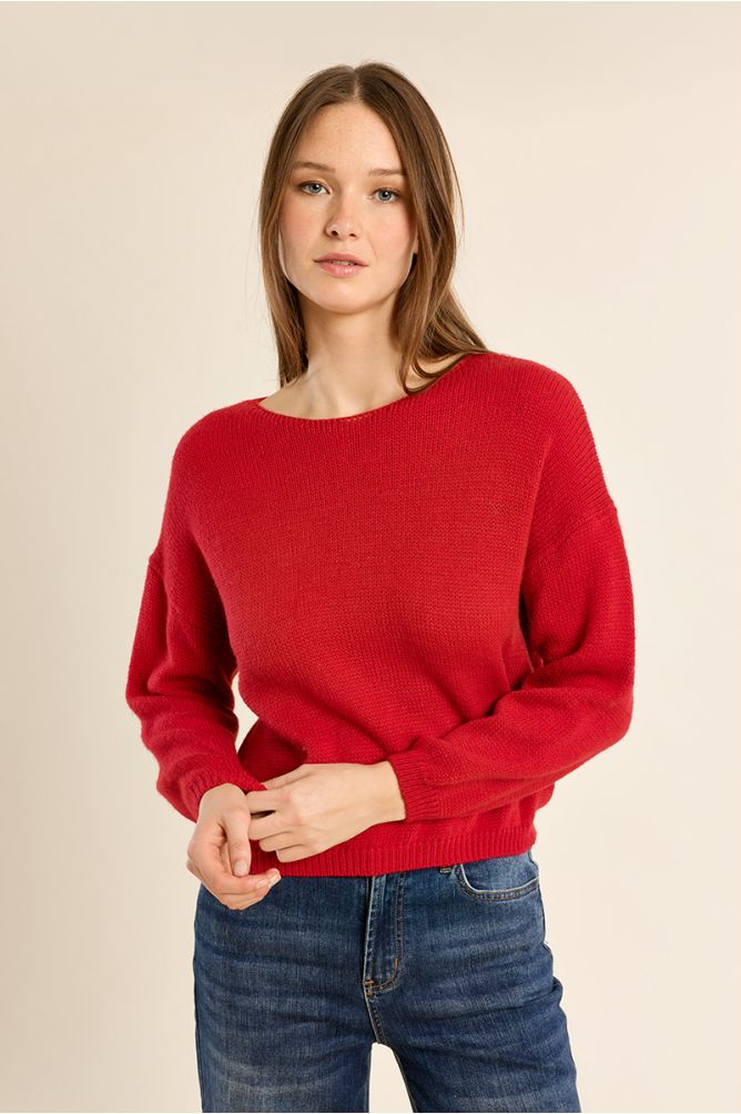 Plain knit sweater, round neck