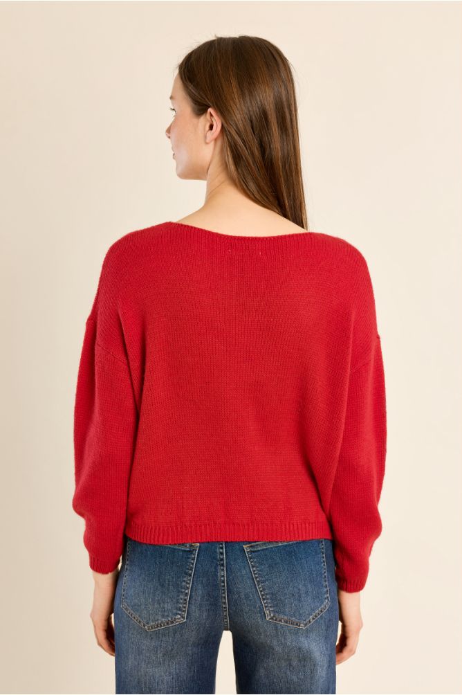 Plain knit sweater, round neck