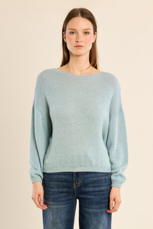 Plain knit sweater, round neck