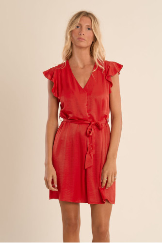 Vestido de manga corta mariposa, con lazada.