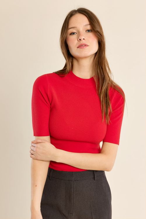 Turtleneck sweater, three-quarter sleeves