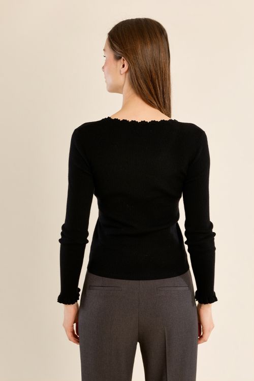Ribbed knit sweater, lace collar