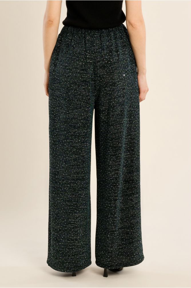 Pantalon taille haute, parsemé de strass