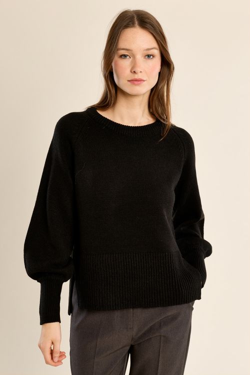 Crop-knit sweater, balloon sleeves
