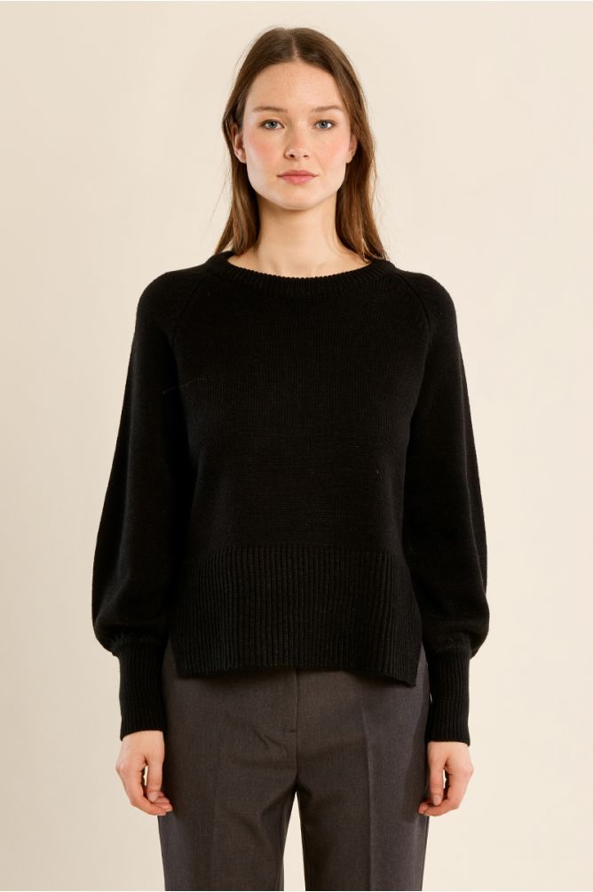 Crop-knit sweater, balloon sleeves