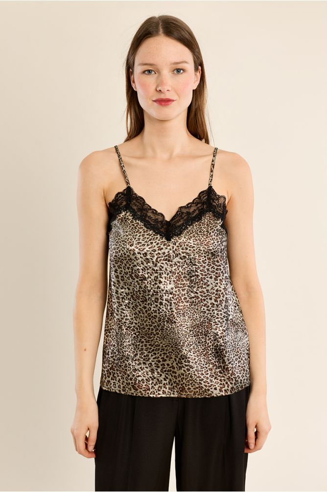 Lace camisole, leopard print