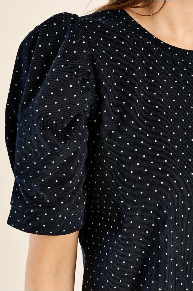 Short polka dot dress with leg of lamb sleeves
