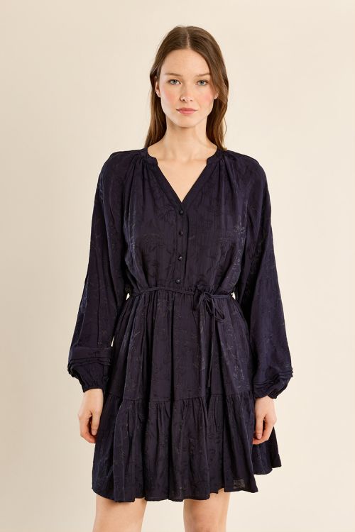 Fitted dress with belted ruffles