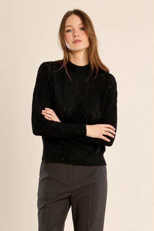 Openwork knit sweater, high collar