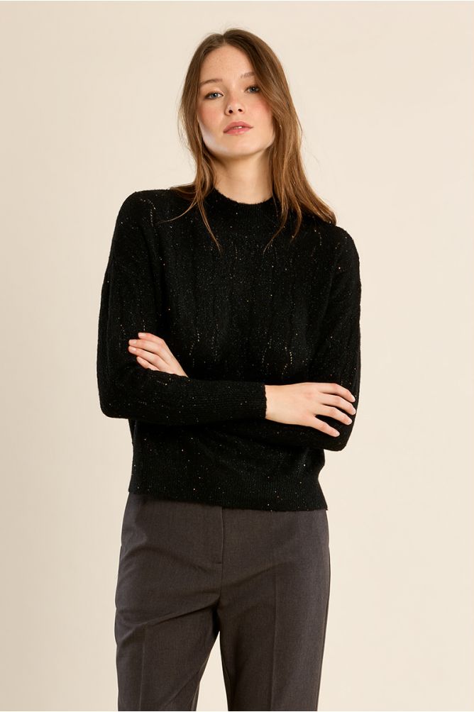 Pull en maille ajourée, col montant
