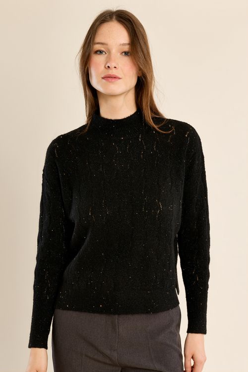 Openwork knit sweater, high collar