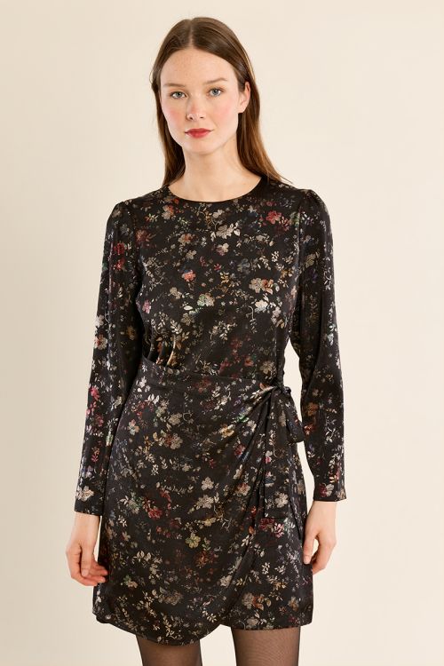 Vestido de manga larga con estampado y lazada