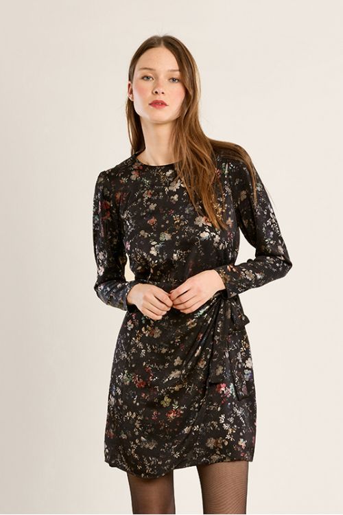 Vestido de manga larga con estampado y lazada