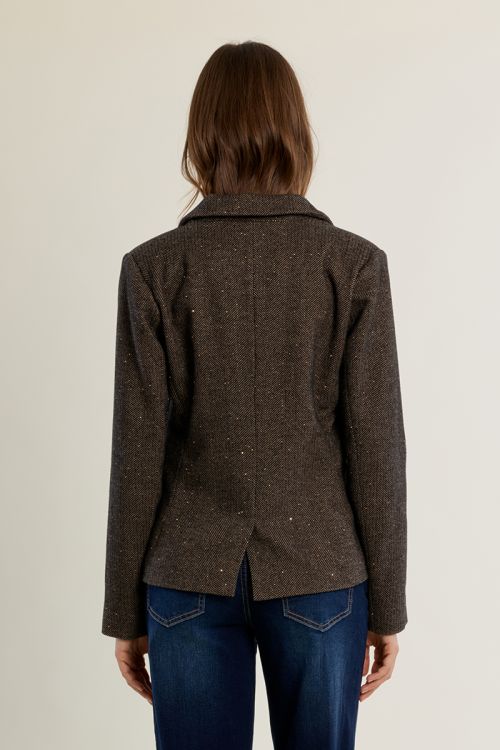 Straight wool blazer with rhinestones