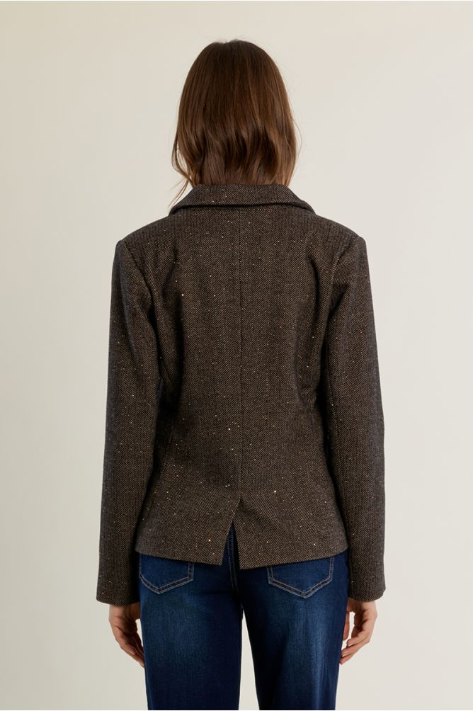 Straight wool blazer with rhinestones