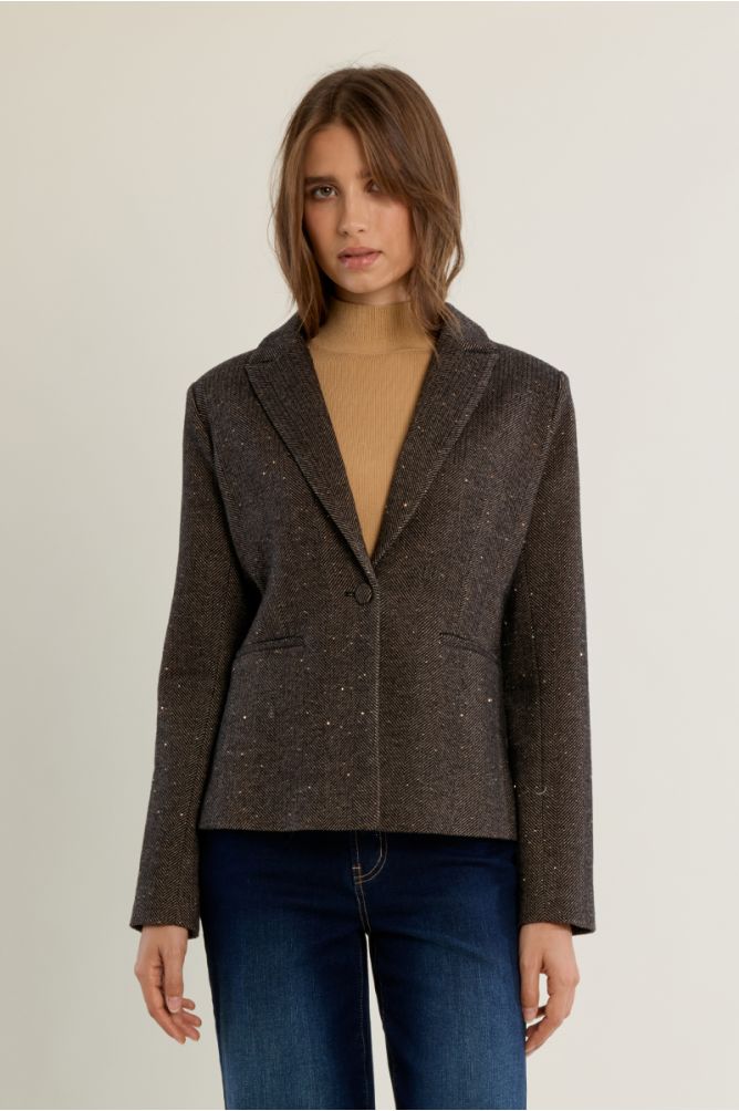 Blazer droit en lainage à strass
