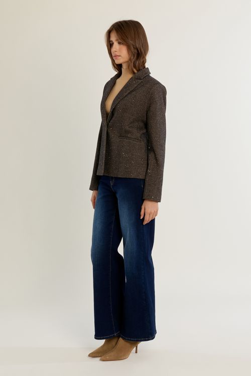 Blazer droit en lainage à strass