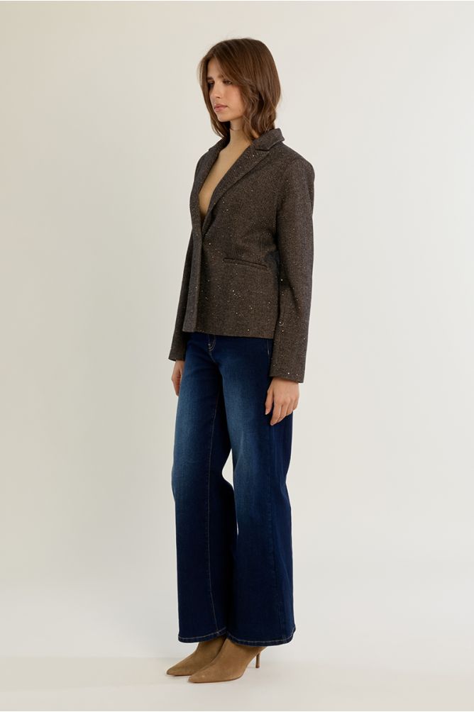 Straight wool blazer with rhinestones