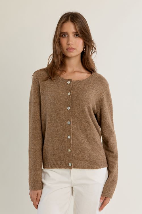Knitted cardigan with round neck