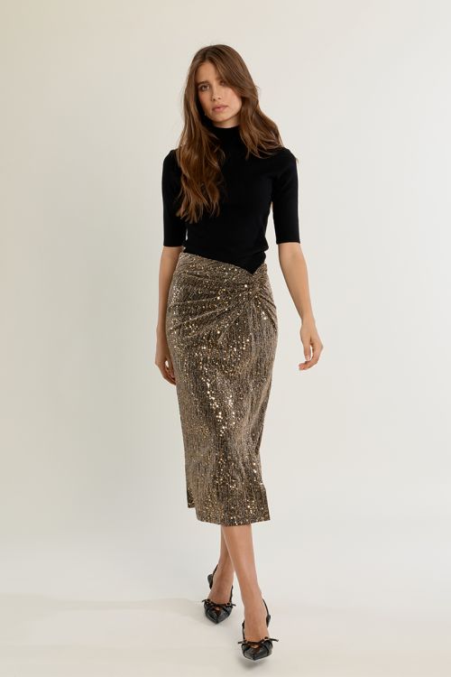 Midi skirt, adorned with rhinestones