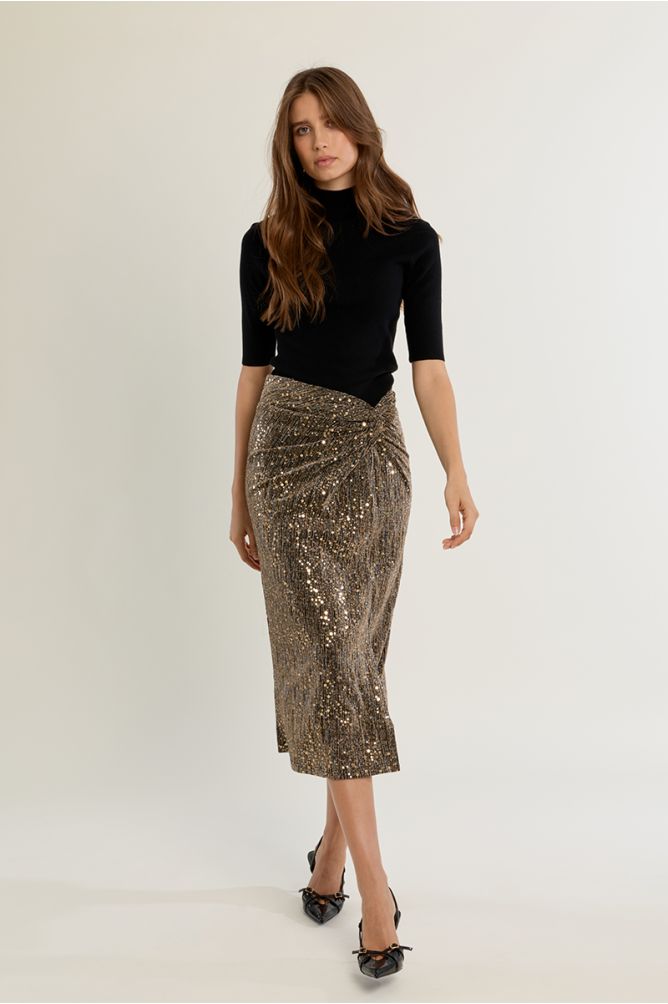 Midi skirt, adorned with rhinestones