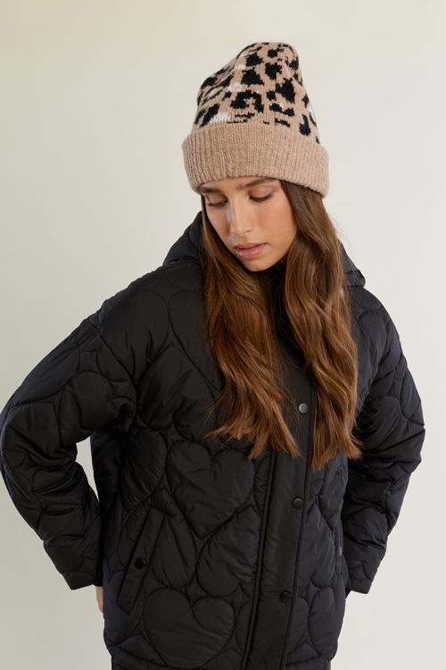 Knit beanie, leopard