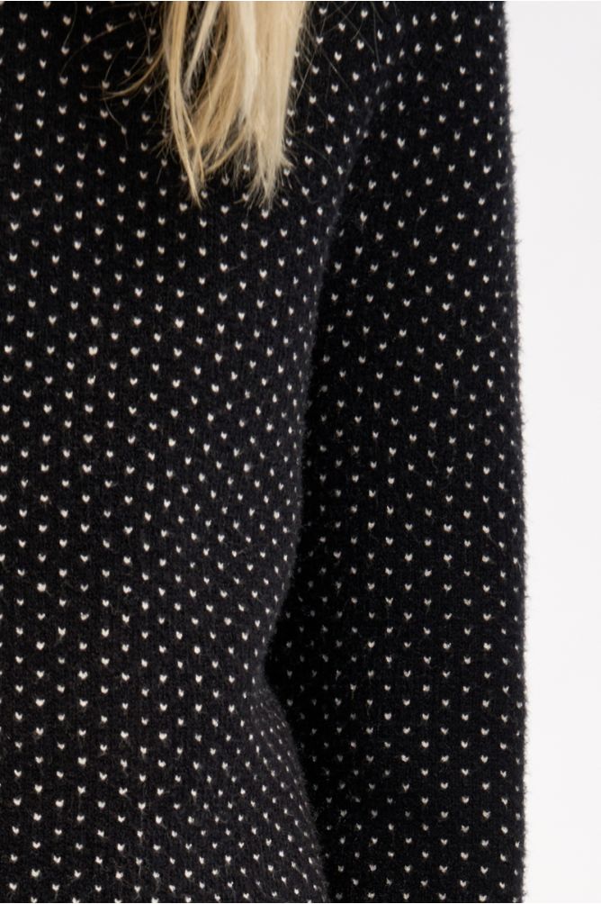 Knitted Sweater With Round Neck, Heart Pattern