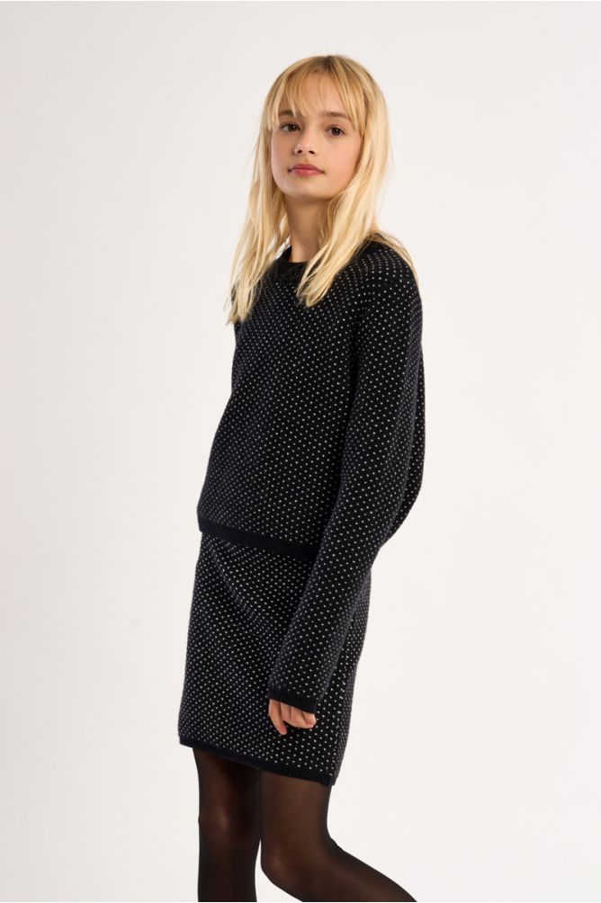 Knitted Sweater With Round Neck, Heart Pattern