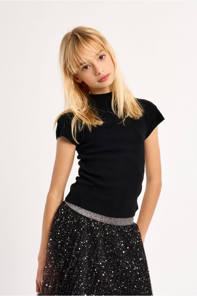 Ruched Top, Stand-Up Collar