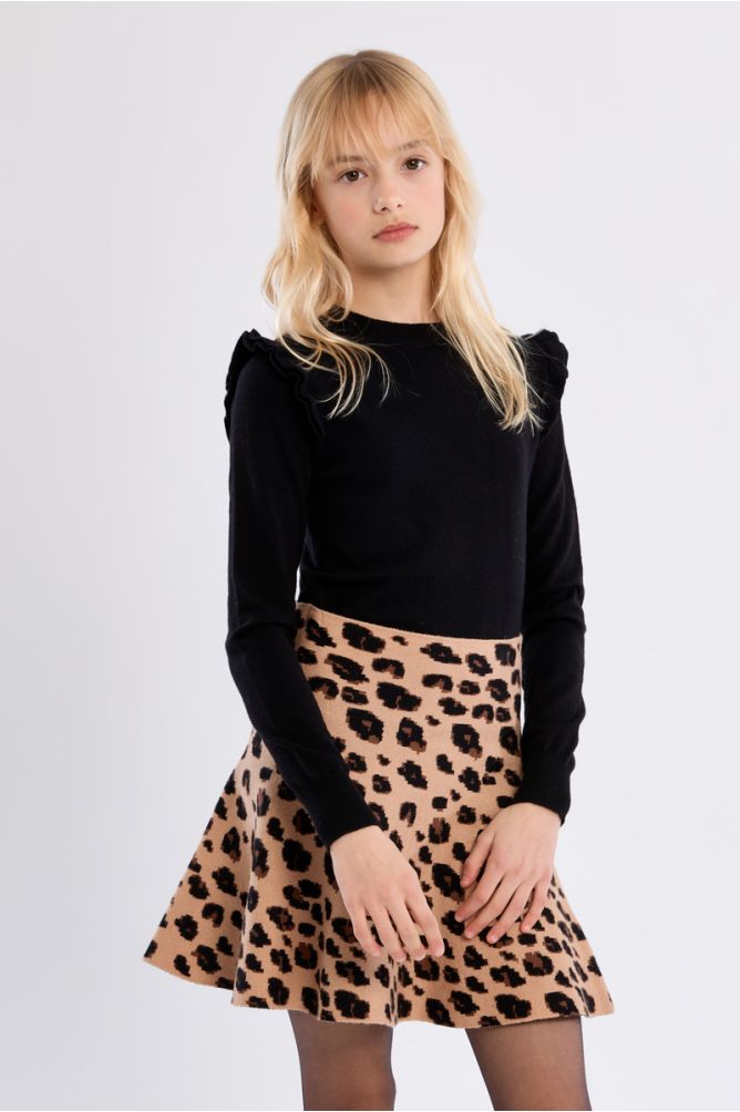 Flared Knit Skirt, Animal Print