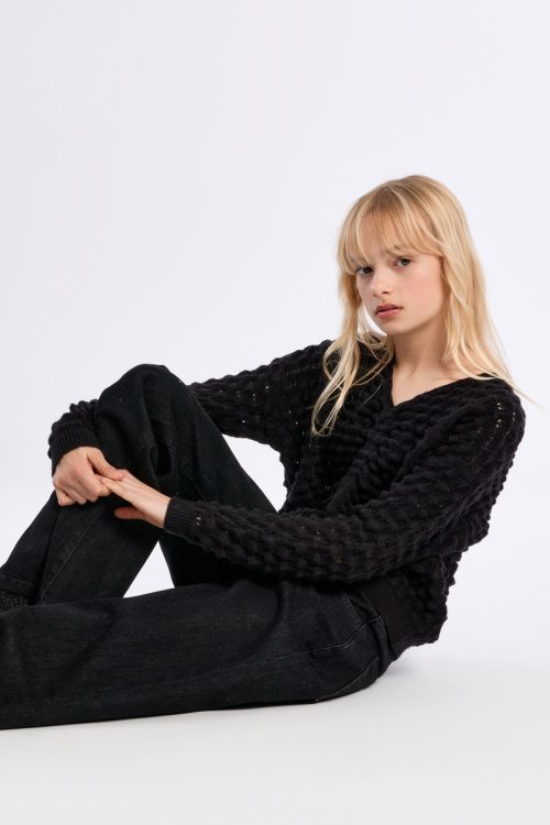 Maglione con scollo a V in maglia traforata - Molly Bracken Girl