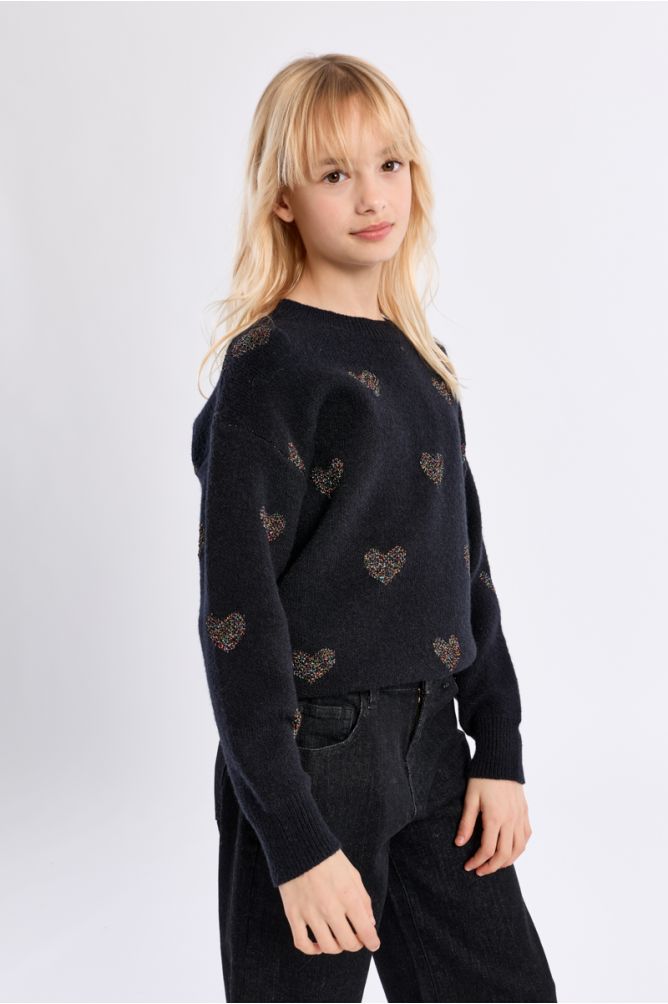 Knitted Sweater, Heart Print