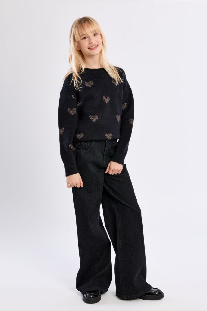 Pull en maille, imprimé cœurs
