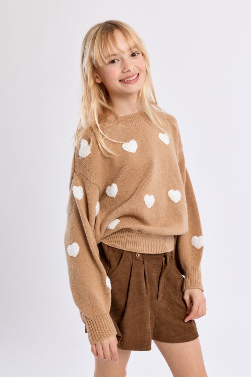 Pull en maille, motif cœur texturé