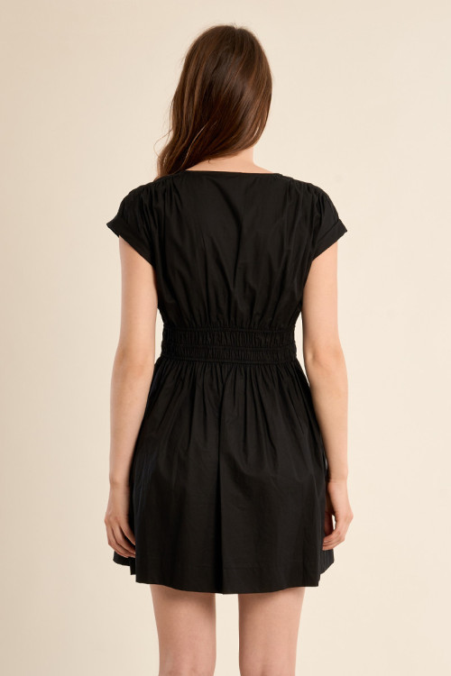 Robe courte en coton, taille smockée