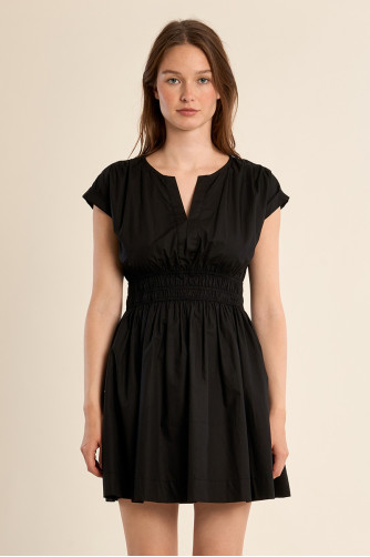 Robe courte en coton, taille smockée