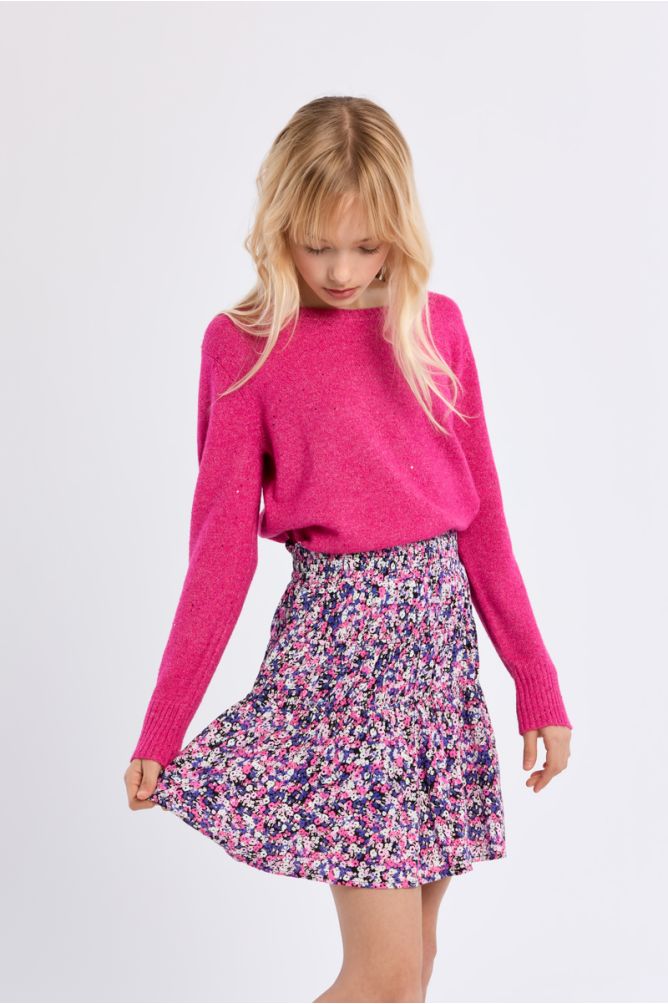 Falda corta con estampado y volantes