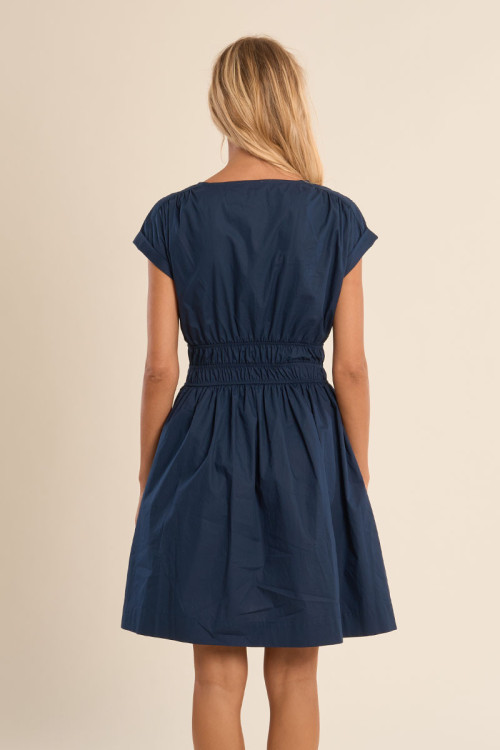 Short cotton dress, smocked waist