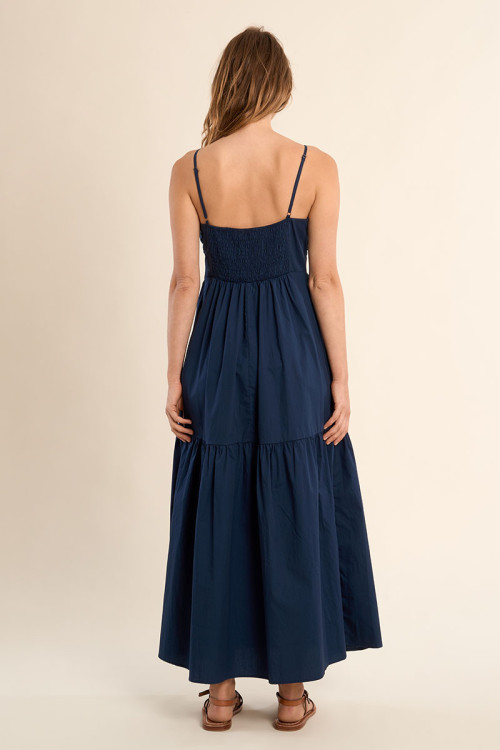 Robe longue en coton, bustier noué