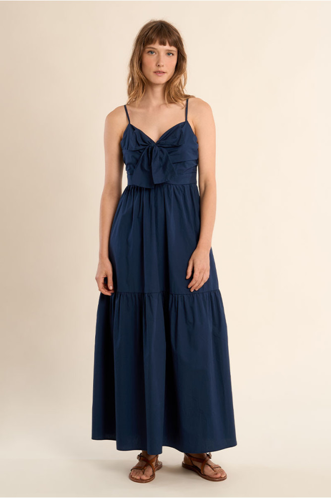 Long cotton dress, knotted bustier