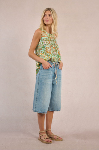 Wide denim Bermuda shorts