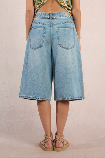 Wide denim Bermuda shorts