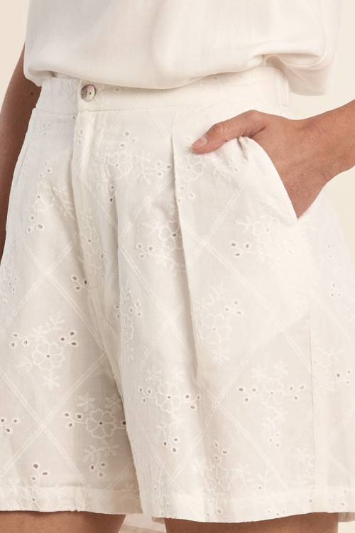 Cotton shorts, broderie anglaise