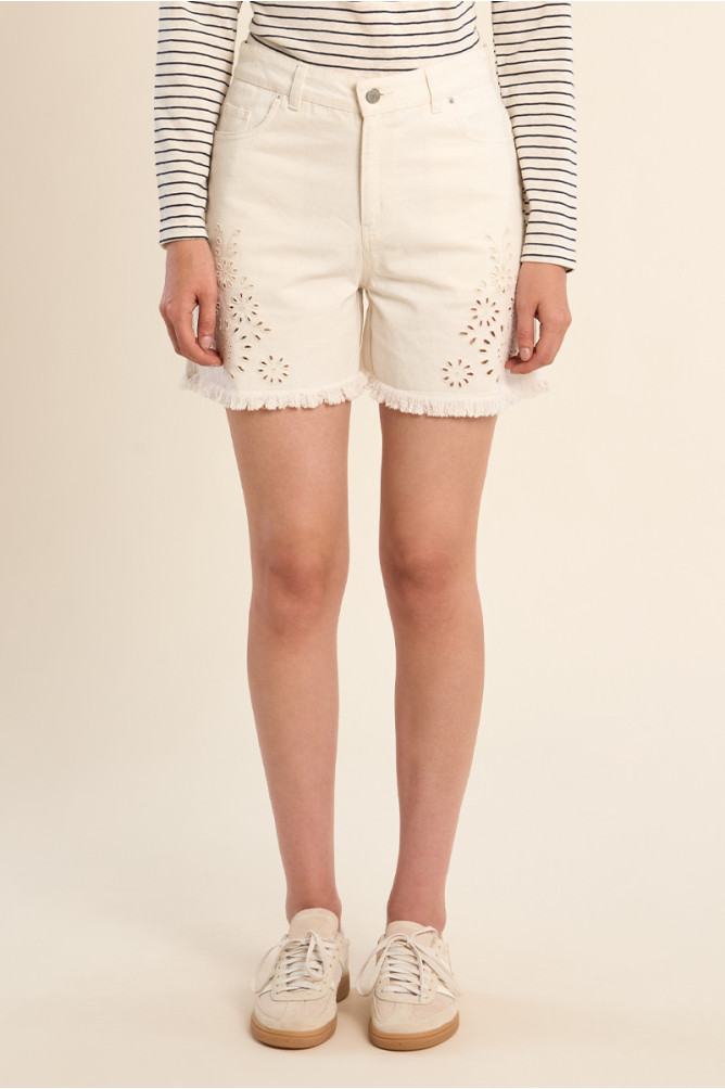 Denim shorts, broderie anglaise details