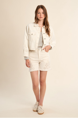 Denim shorts, broderie anglaise details