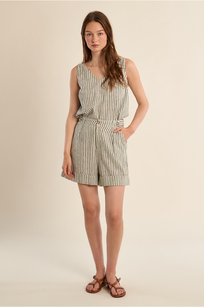 Short en coton, rayé