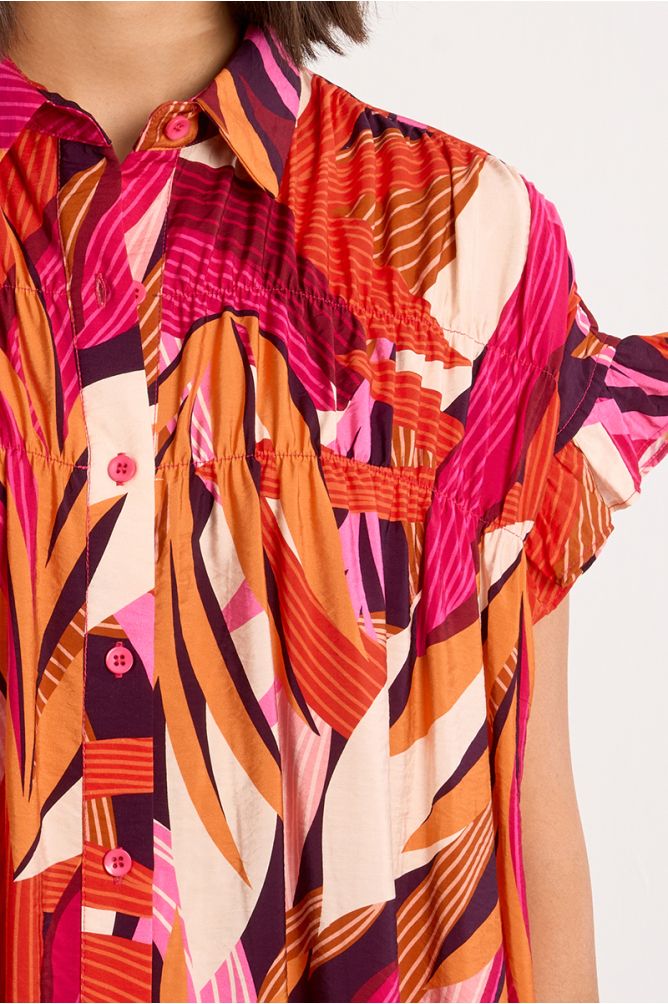 Robe chemise en coton, smockée