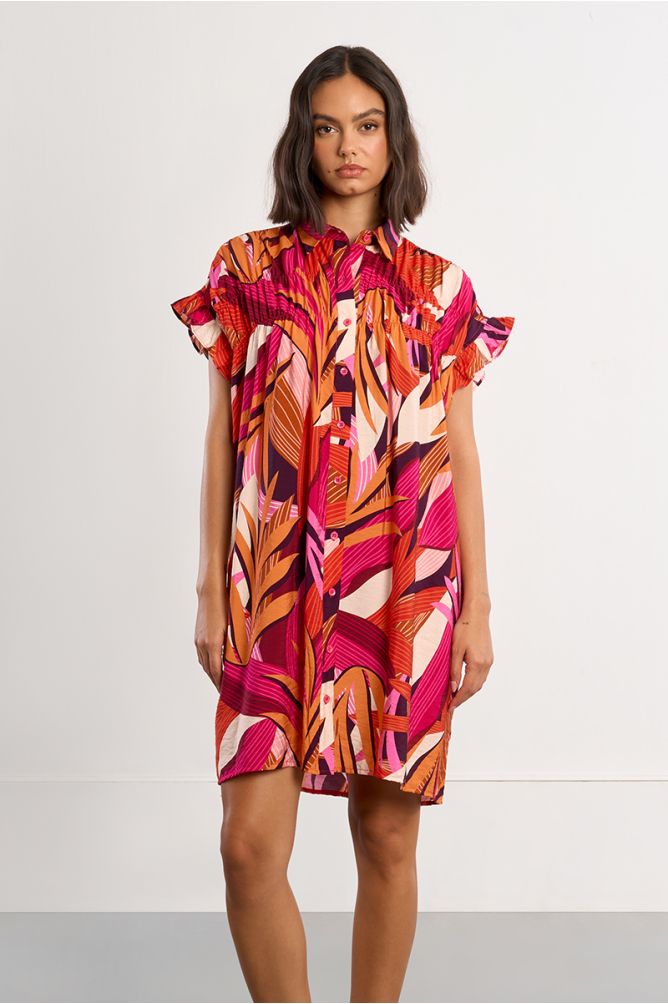 Cotton shirt dress, smocked